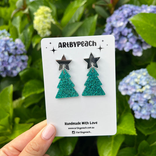 Holographic Teal Christmas Tree Dangles