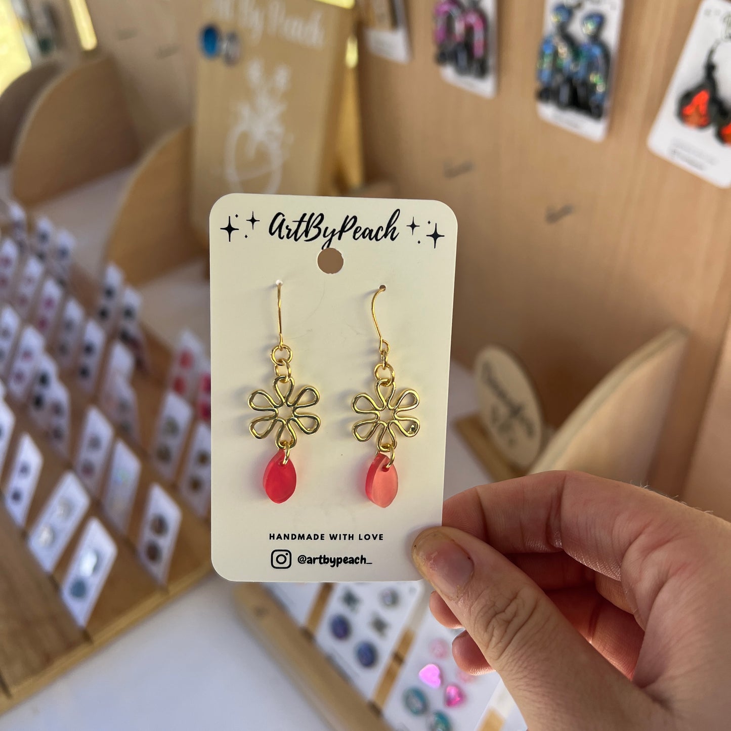 Simple Pink & Gold Flower Dangles