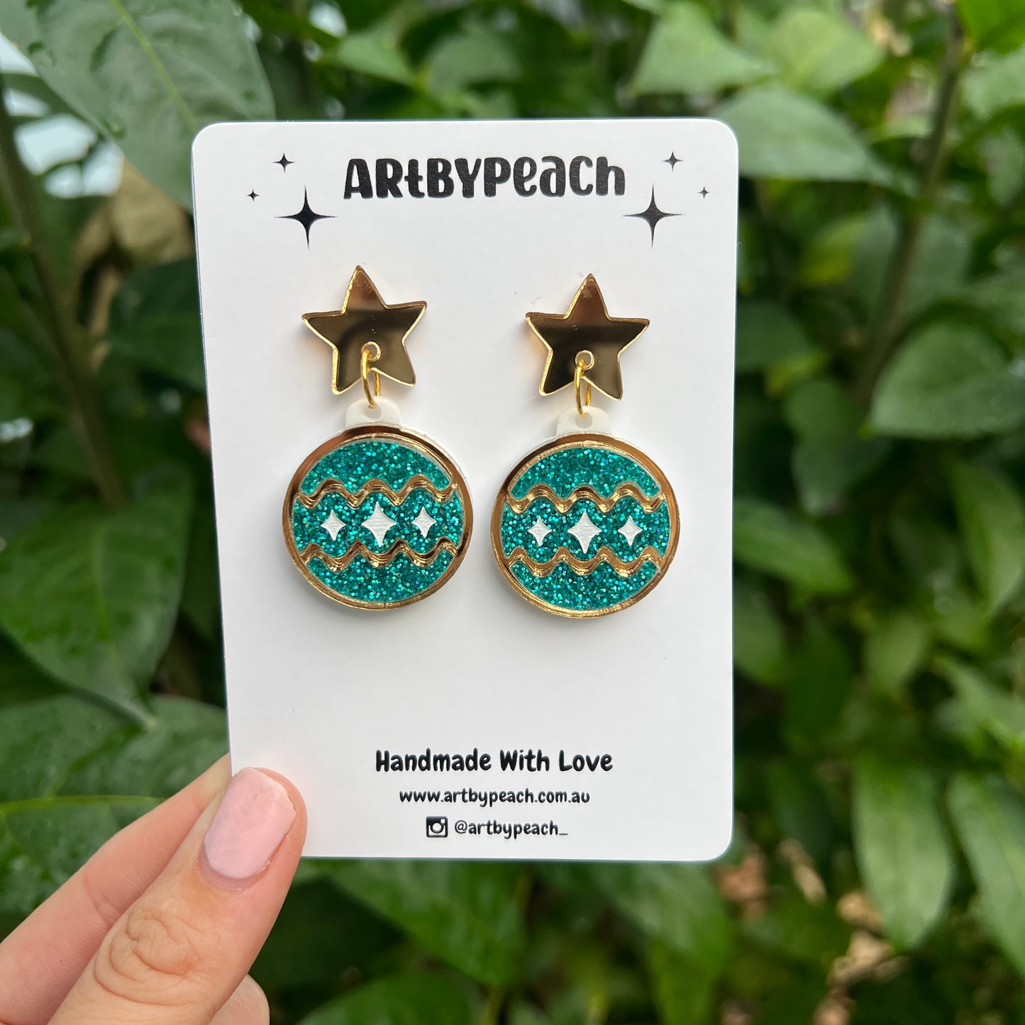 Holo Teal & Gold Christmas Bauble Dangles