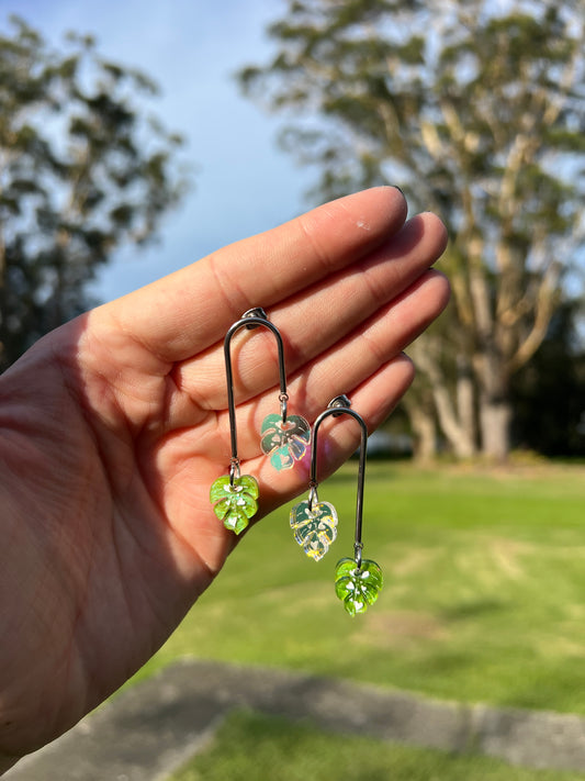 Iridescent & Green Monstera Dangles