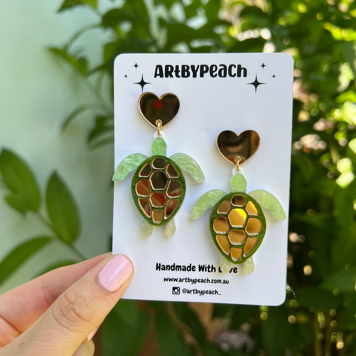 Large Turtle Dangles Green & Gold