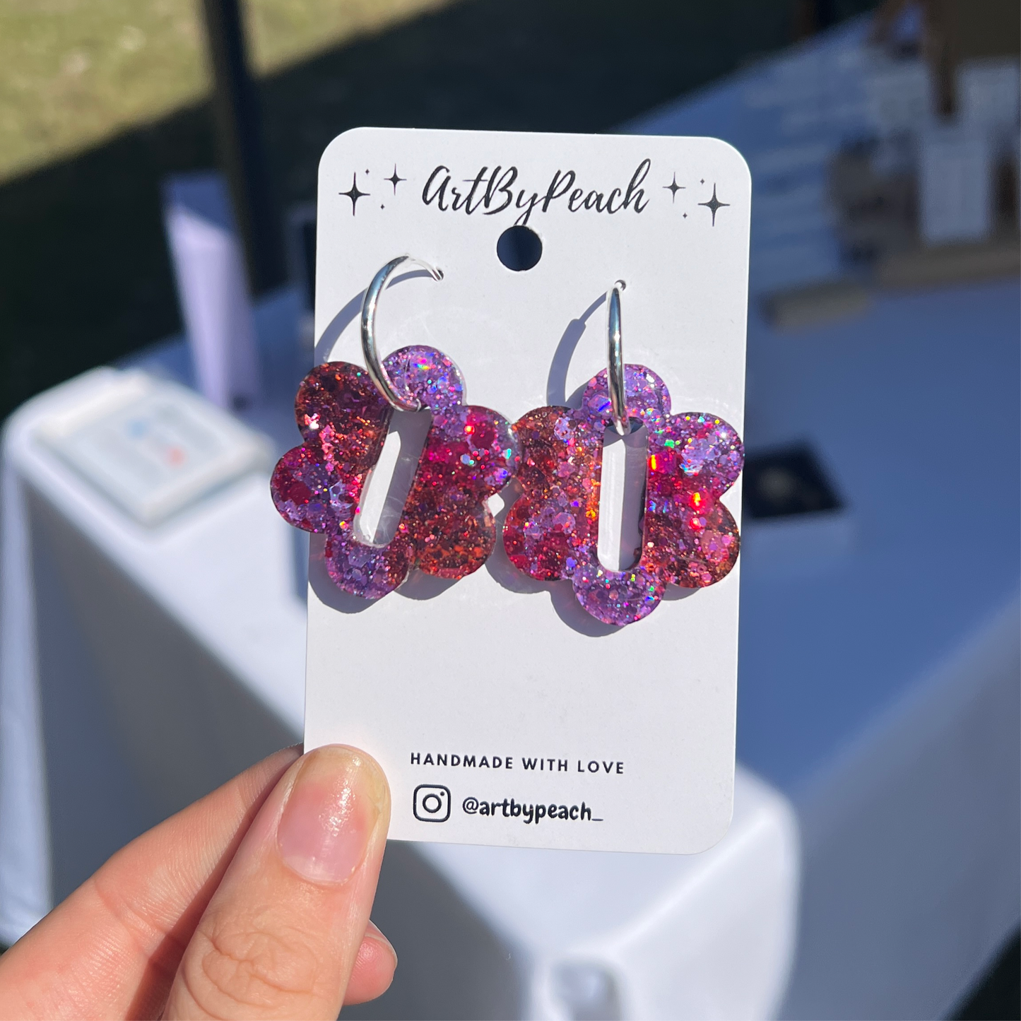 Pink Glittery Resin Floral Dangles