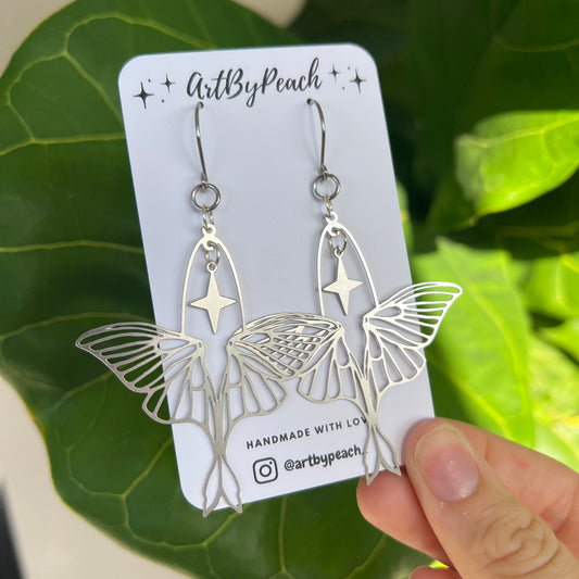 Stainless Steel Moth Dangles w Star